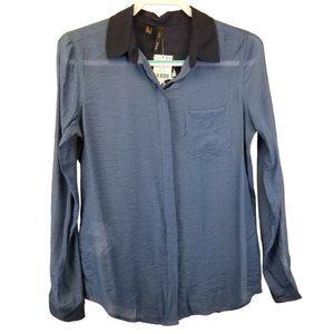 NWT MNG Women's Button Up Shirt Size 6 Semi Sheer Contrast Collar Career Office